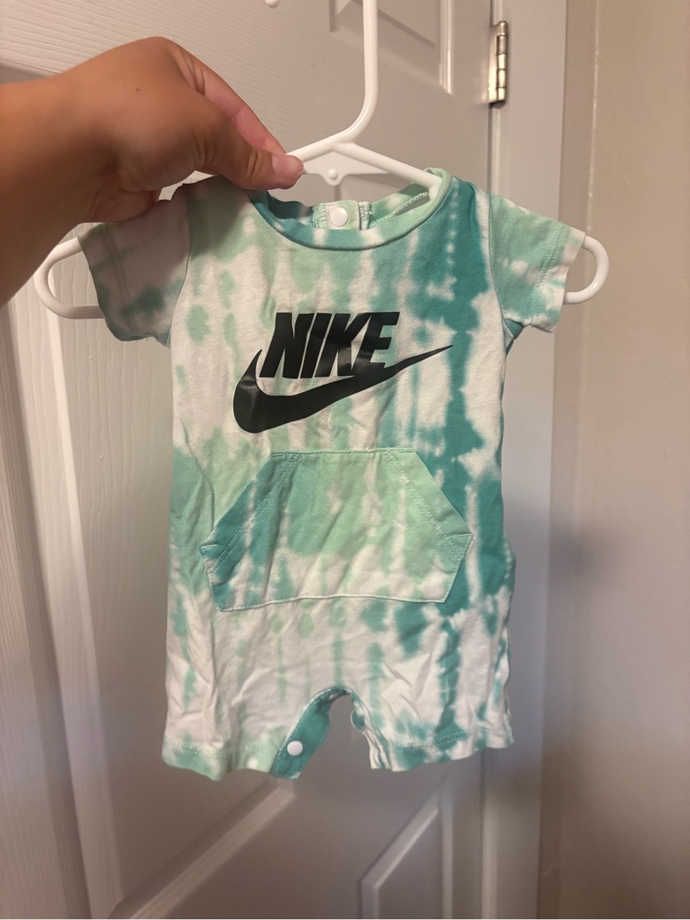 Nike Mint & White Tie-Dye Baby Romper with Black Logo